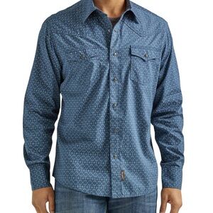 Wrangler Men’s L Retro Premium Blue Flower Chain Long Sleeve Western Snap Shirt